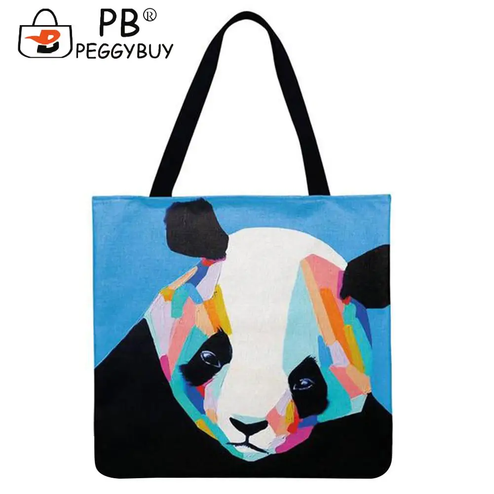 

Модная сумка для покупок на Хэллоуин с принтом животного и панды, повседневная универсальная вместительная Льняная сумка (40*40 см)