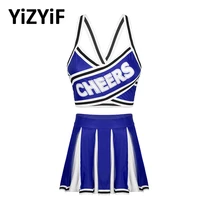 women cheerleader outfit stage performance dance competition dance costume set backless crop top with high waist pleated skirk