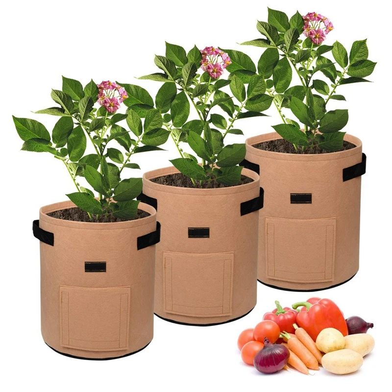 

8 Pcs Potato Grow Bags Garden Planting Bag Aeration Fabric Pot with Handles for Planter Camel & Black