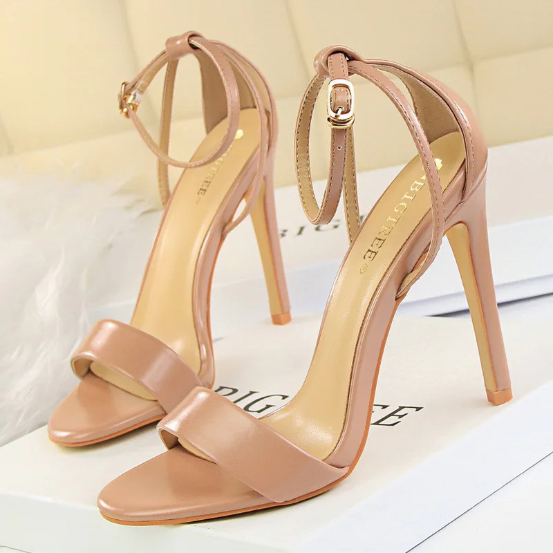 

BIGTREE Shoes Pu Leather High Heels 2021 New Women Heels Sexy Stiletto Heels 11 Cm Party Shoes Color Matching Women Sandals
