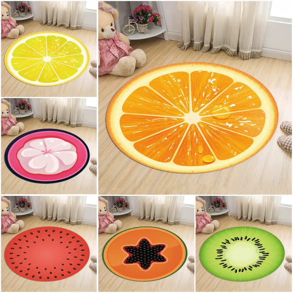 

Fruit Slices Series Round Carpet Rug Non-Slip Gaming Mat Orange Lemon Floor Mat Carpets Rugs For Bedroom Livingroom Home Decor