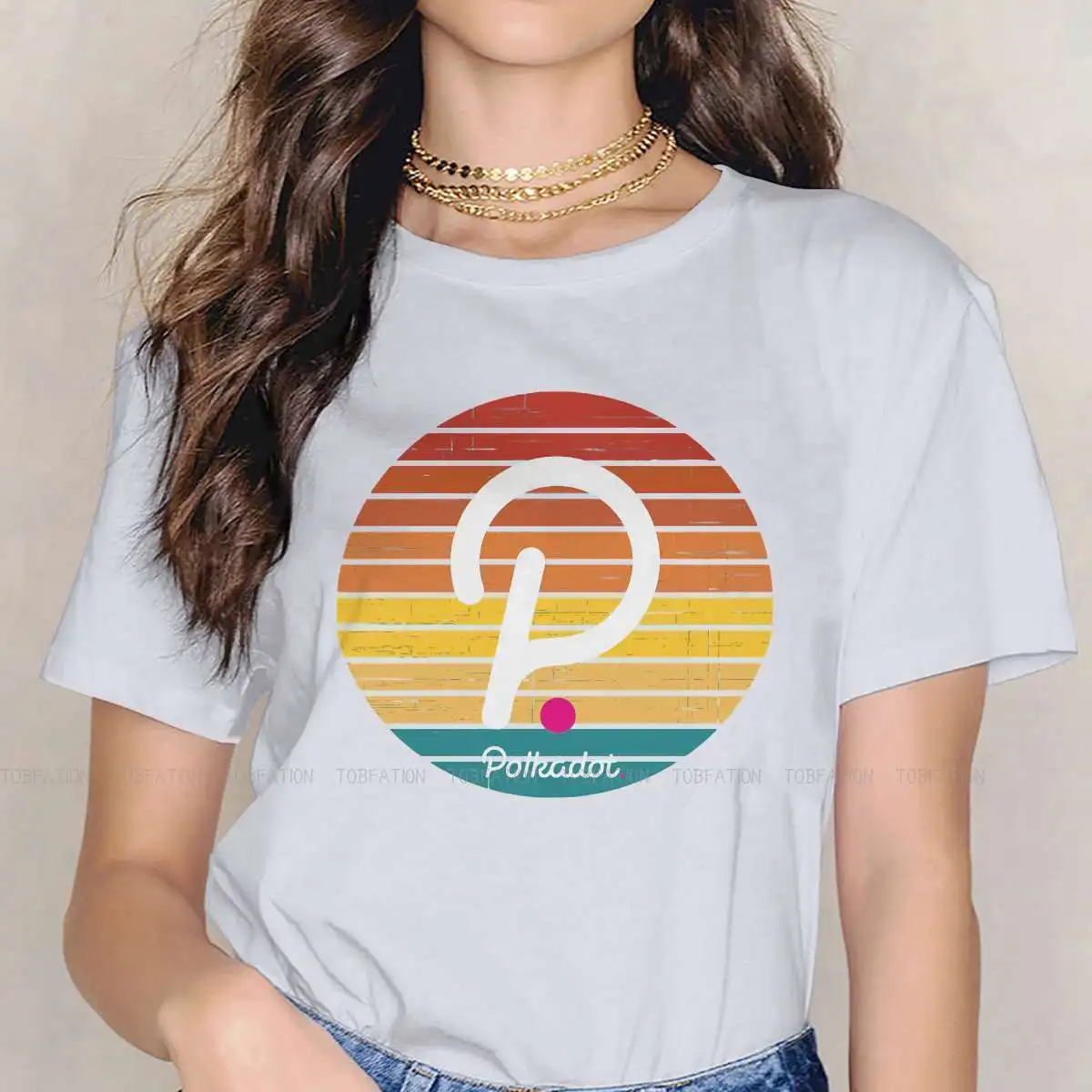 

DOT Retro TShirt For Women Polkadot Crypto Cryptocurrency Miners Tees Fashion Ladies T Shirt Basic Graphic Loose