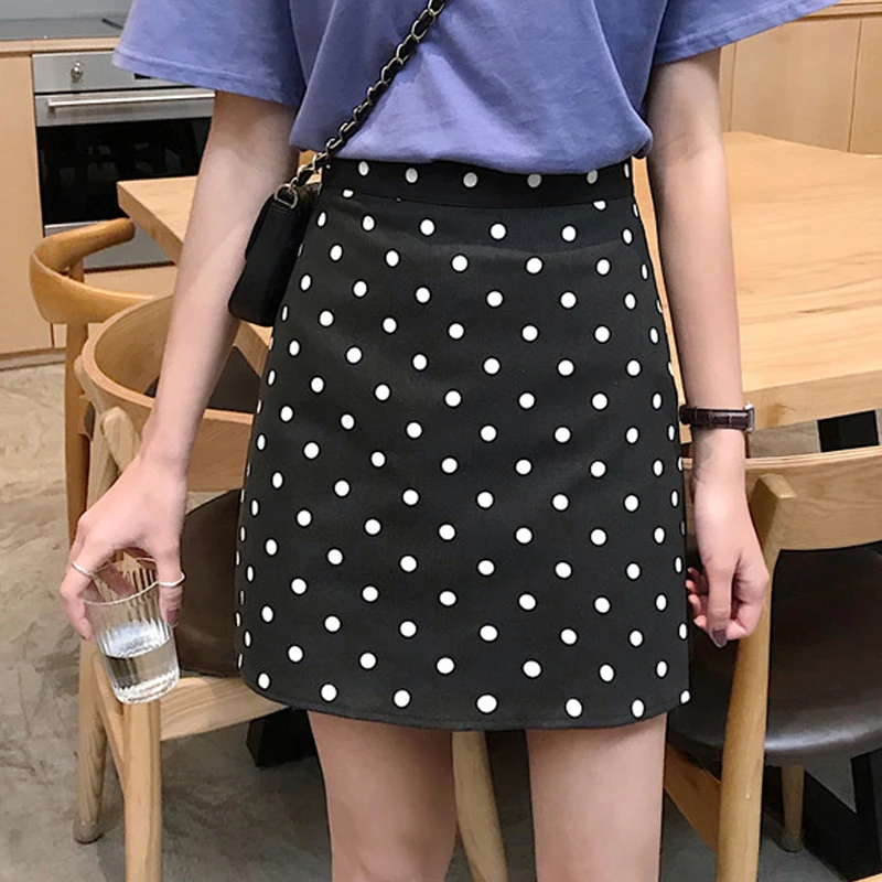

Skirts Women Dot Solid High Waist Mini Skirt Korean Style All-match Elegant Comfortable Womens Simple New Leisure Slim Daily