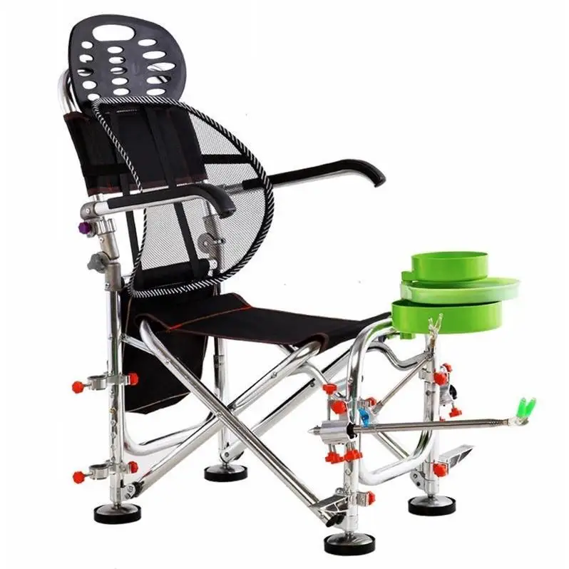 저렴한 아웃도어 접이식 낚시 의자 회전식 조정 휴대용 알루미늄 합금 의자 낚싯대 지지대 포함, 알루미늄 합금 낚시대 접이식 낚시 체어