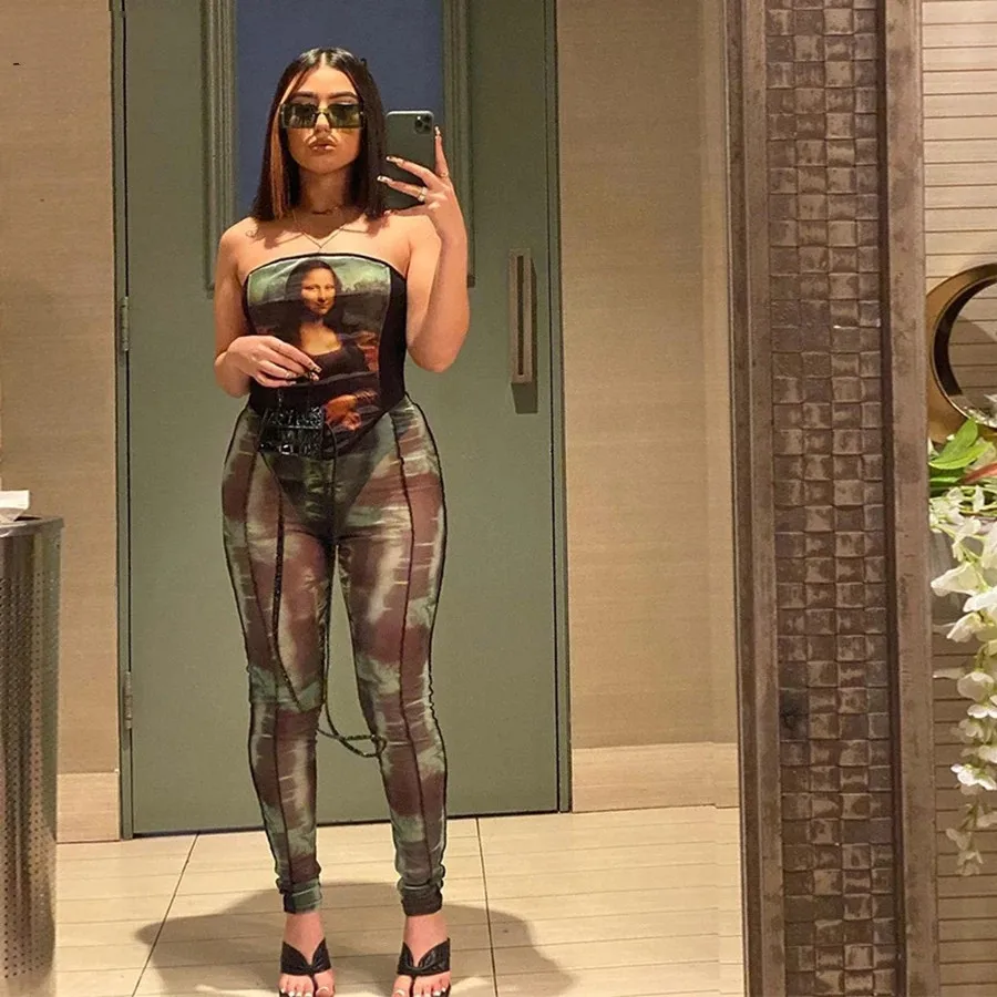 

Женский камуфляжный комбинезон, Летний комбинезон в стиле ретро с графическим принтом, Y2K