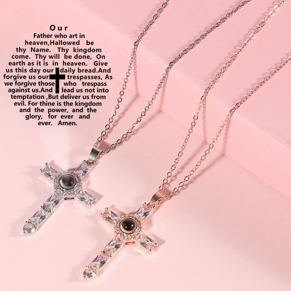 Ожерелье с крестом для женщин и девушек проекция от кулона I Love You на 100 языках