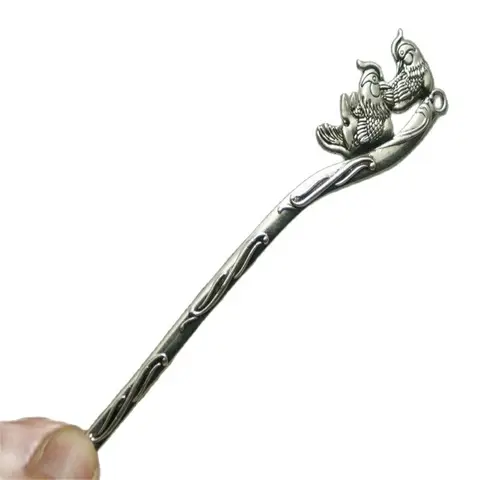 Китайская серебряная шпилька Мяо и тибетская старая шпилька для волос, изысканный дизайн мандариновой утки, шпилька