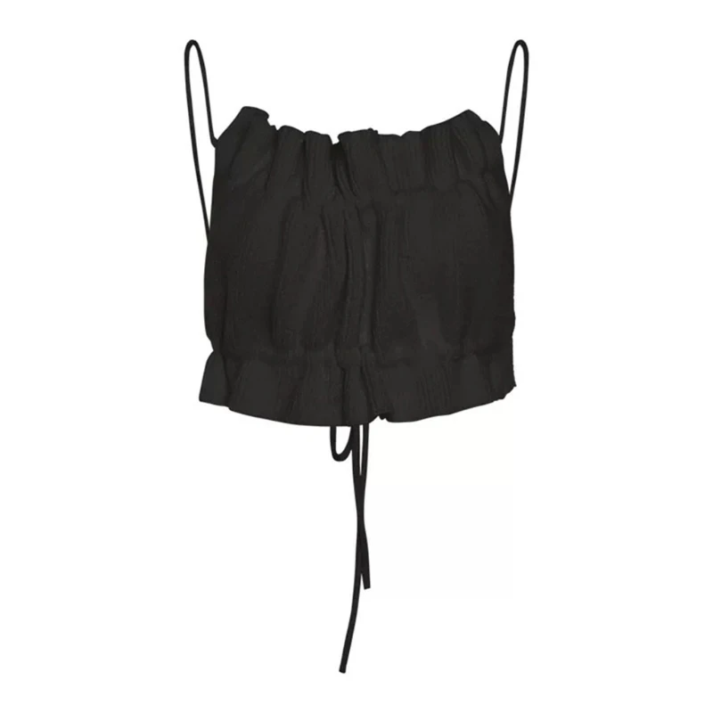 

Women Summer Sleeveless Knitted Crop Top Sexy Ruffles Trim Ruched Backless Camisole Off Shoulder Bandage Beach Tank Top