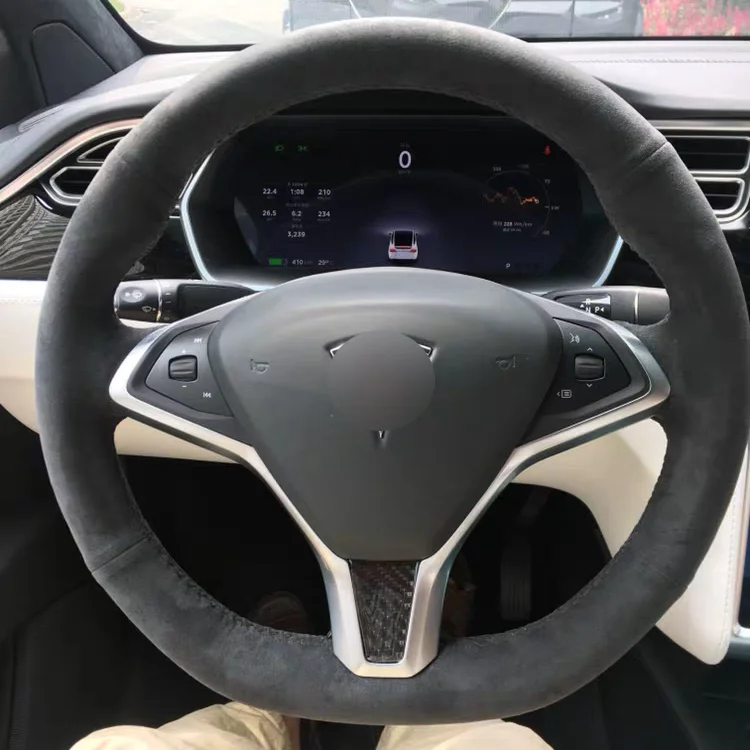 

Custom Black Suede Hand Sewing Steering Wheel Covers for Model S Model X Model 3
