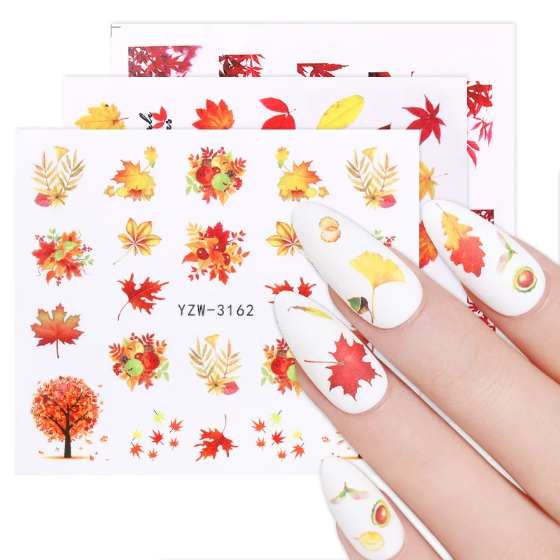 1 лист дизайн ногтей осенняя Тема обертывания осень желтое золото мраморный