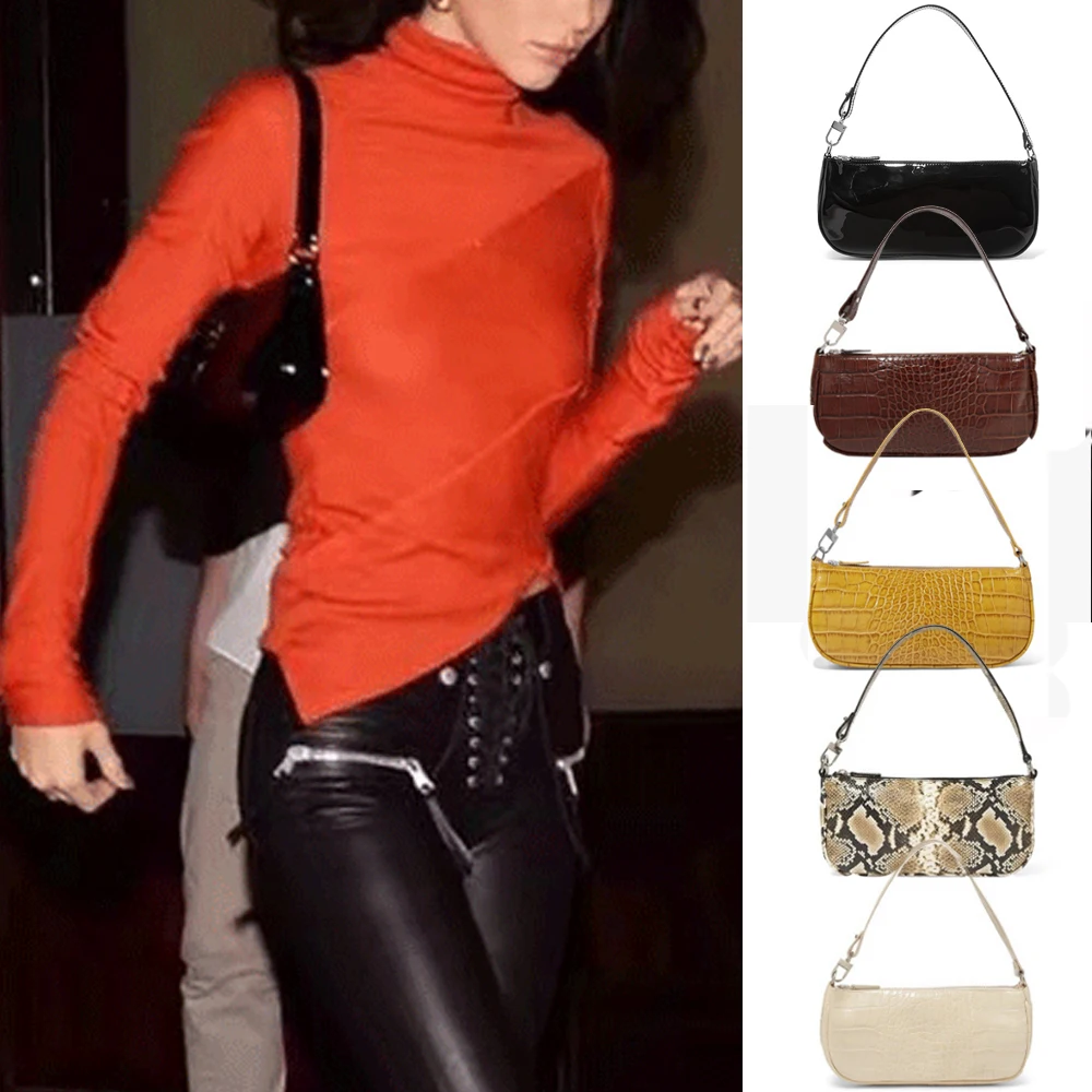 

Retro Baguette Bag Women Female 2020 Fashion PU Leather Shoulder Bags Casual Mini Bag Handbag with Zippers