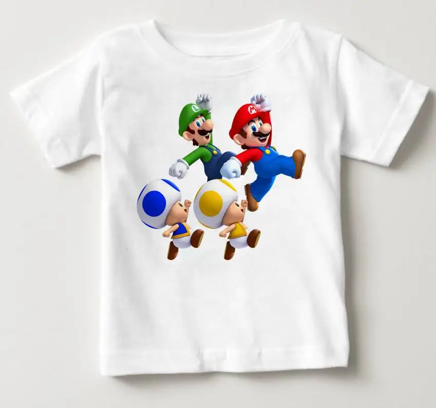 white T-shirt Одежда для малышей Лидер продаж, Детская футболка с принтом «Братья Супер Марио» летняя модная одежда с короткими рукавами для маленьких мальчиков и девочек - Цвет: white T-shirt