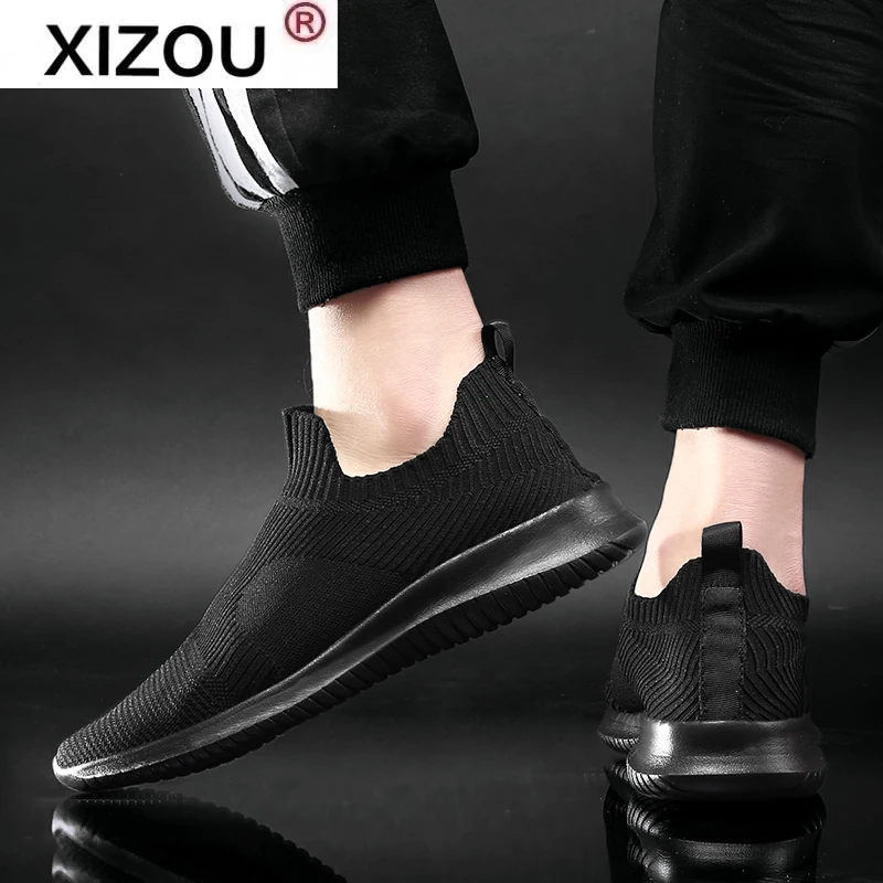 

Plus Size Male Walking Socks Shoes 2021 New Men Shoes Sneakers Outdoor Slip On Breathable Loafers Black White buty meskie A-039