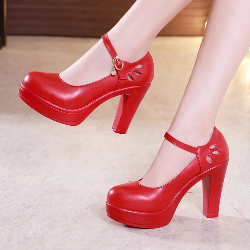 

Women's Ultra-High Heel Shoes 13cm Red Wedding Shoes Waterproof Platform Chunky Heel Model Red Bottom Shoes for Ladies Bride