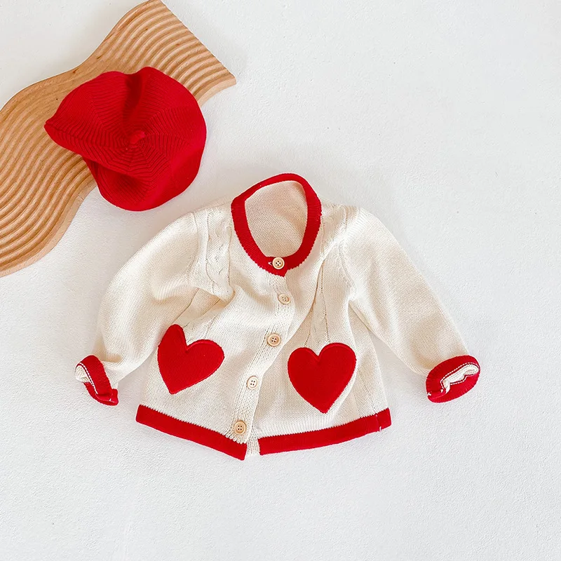 

newborn baby girls autumn spring full sleeve love knitting sweater outwear toddler kids Cardigan coat tops 0-24M