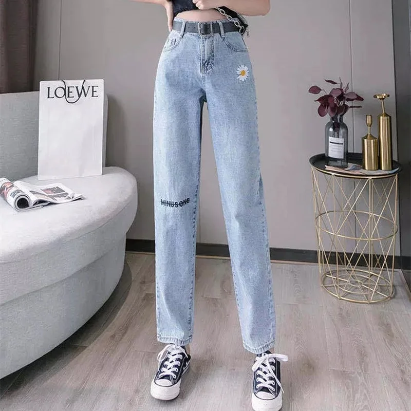 

Embroidery Denim Jean Women High Waist Jeans Plus Size Denim Harem Trousers Mujer Vintage Casual Jeans Straight Women Pant