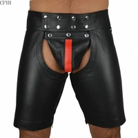 man high waist hipless punk style wetlook shorts leather underpants calzoncillos ropa hombre exotic apparel short pants
