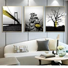 Плакат в скандинавском стиле, черно-белая Настенная картина, постеры и принты в скандинавском стиле, с изображением морского пляжа, моста, желтого цвета, дерева