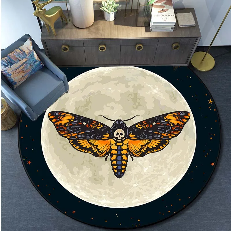 Death Moth Area Rug Gothic Skull Round Floor Mat Butterfly Moon Living Room Carpet Bathroom Kitchen Rug Doormat Home tapis salon