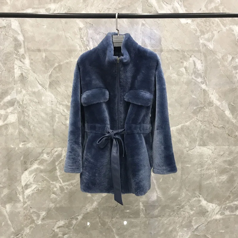 Женское пальто из натурального меха зимнее теплое Однотонное шерстяное куртка