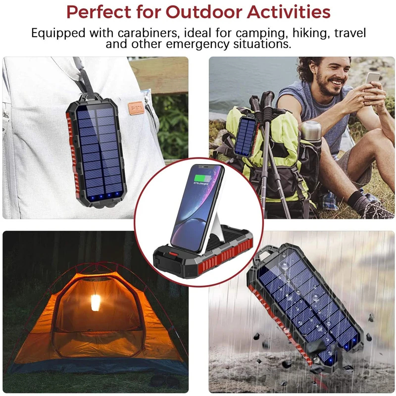 

30000mAh Solar Power Bank Fast Qi Wireless Charger For iPhone Samsung Powerbank External Battery Poverbank with Camping CD26