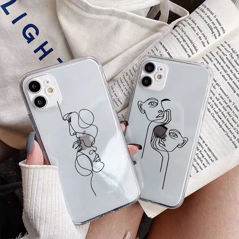 Funny Abstract Art Lines Fashion Phone Cases Cartoon Women Clear Cover For iphone 11 12 13 Pro Max SE 2020 7 8 Plus XR XS XS MAX