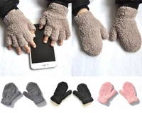 fingerless cute pink warm winter gloves unisex half fingers fuzzy gloves fingerless gloves