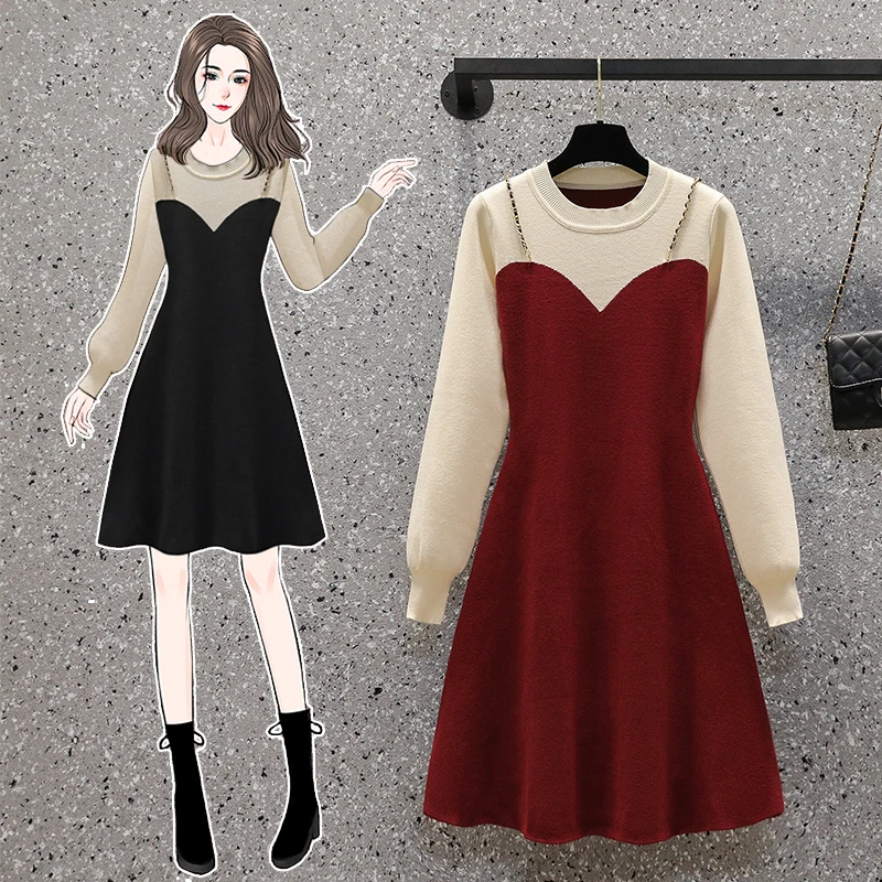 

Women 2022 Spring Autumn Plus Size Elegant Long Sleeve Patchwork Dresses Female Casual Dress New Office Ladies Vestidos 4XL W06