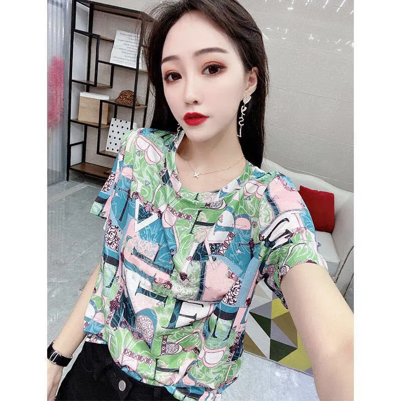 

European Station 2021 New Short-sleeved Women's T-shirt Summer Clothes Round Neck Loose Ladies All-match Fashion Tops