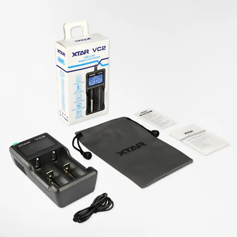 XTAR VC2 портативное литий-ионное зарядное устройство NiMH зарядное устройство 2 слота Smart lcd литиевая никель-водородная батарея