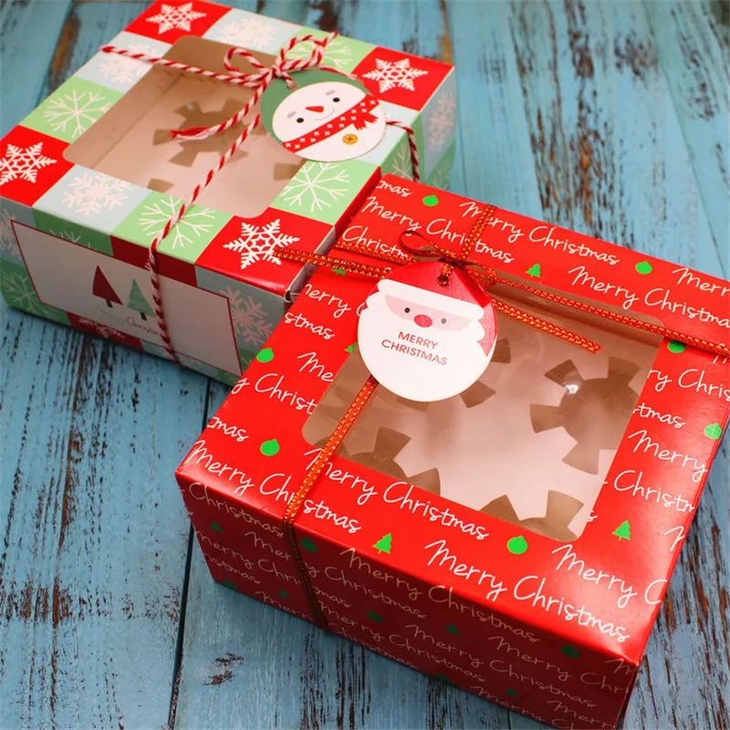 

10pcs/Lot Merry Christmas Paper Bag Santa Claus Decorations 2022 Snowflake Printed Cookie Macaron Cupcake Boxes And Packaging