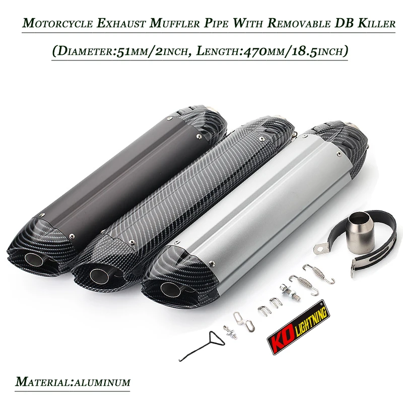 Exhaust Silencer Tip Pipe With Removable DB Killer Escape Silp on for 38-51mm Motorcycle Vent Muffler Tubes Aluminum System