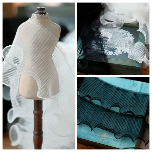 

Single laminated wavy pleated mesh gauze wooden ear cloth hem sleeve lace decoration Accessories 9cm