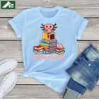 100% хлопок, Readsolotl Read Book, унисекс, негабаритная футболка с короткими рукавами, Axolotl, забавная футболка с рисунком, женские топы в стиле каваи, рубашка Fahion
