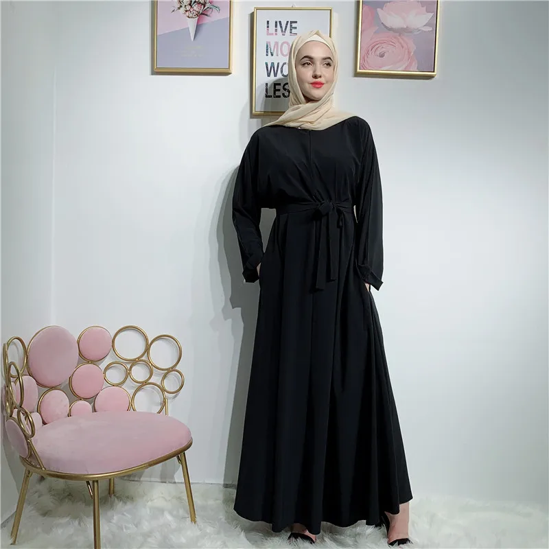 2019 Abaya Дубай модное однотонное классическое мусульманское простое платье для