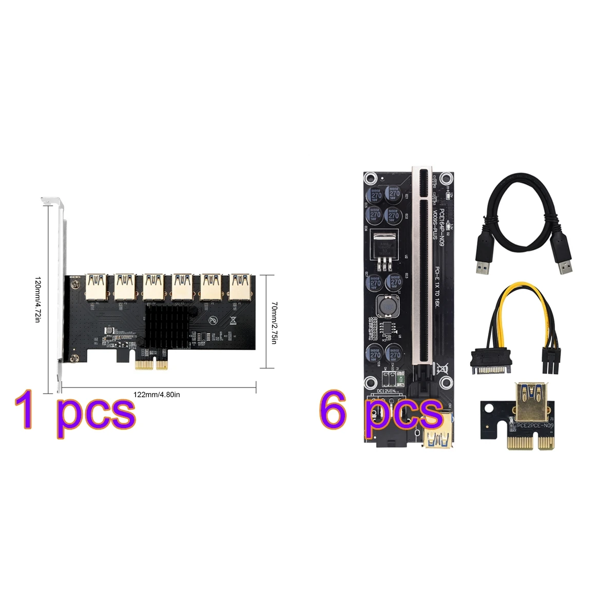 

Graphics Adapter Card PCIE X1 USB3.0 1 to 6 External Graphics Card Riser Expansion Card Computer Accessories