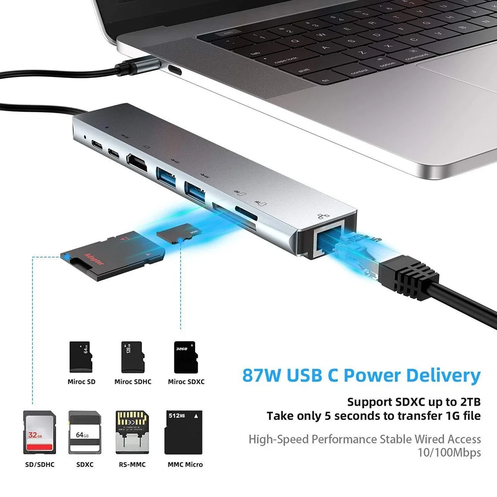 Док-станция 8 в 1 USB Type-C на 4K HDMI RJ45 3 0 TF PD | Мобильные телефоны и аксессуары