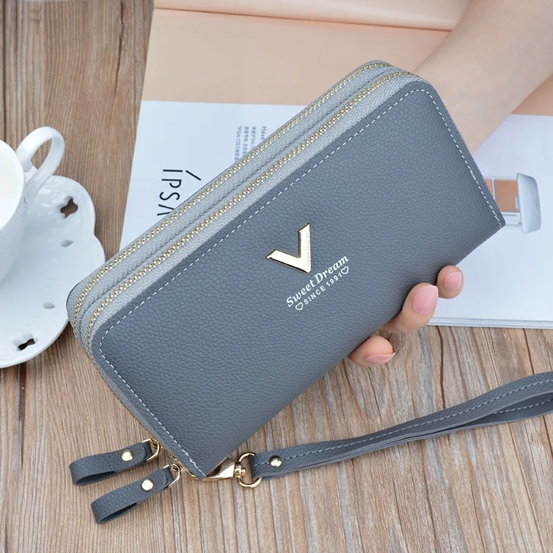 Модный кошелек Ms. Wallet чистый цвет двойная молния Long дизайн большая емкость