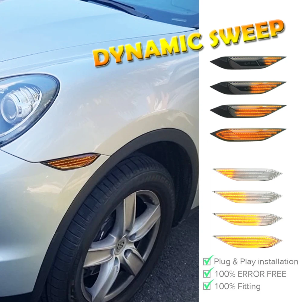 

2Pcs Dynamic Amber LED Turn Signal Indicator Repeater Light for Porsche Cayenne 958 92A 2010-2014 Car Side Marker Lamps
