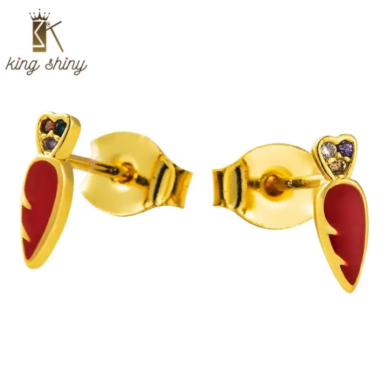 

New Fashion Cute Carrot Shape Copper Stud Earrings Elegant Gold Color Cubic Zirconia Statement Earrings Birthday Gift for Girls