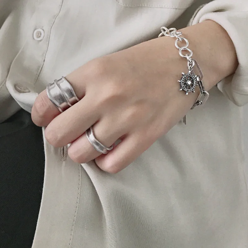 HUANZHI корейский Серебряный Цвет Винтаж Круг геометрический Панк Широкий двойной