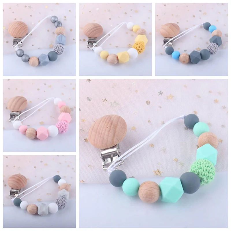 

1 шт., деревянный держатель для соски-пустышки с бусинами