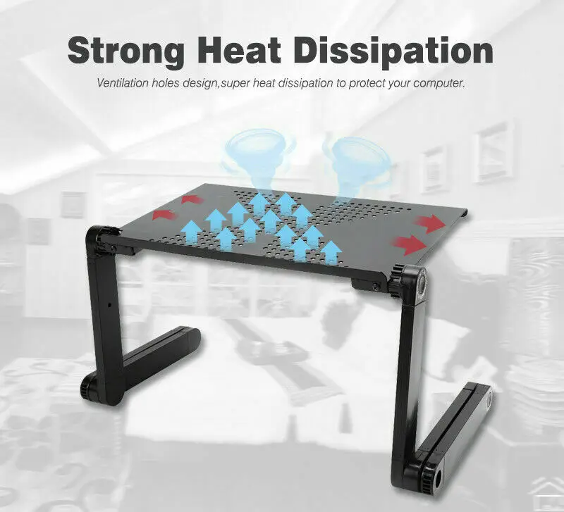 Складной алюминиевый столик для ноутбука черный складной с двойным вентилятором