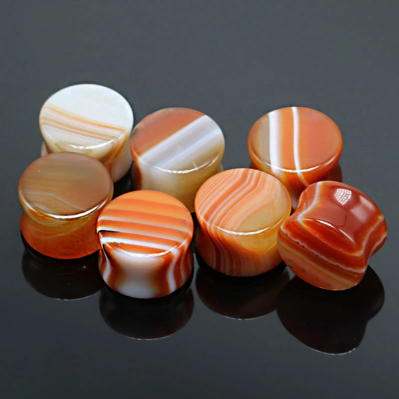 

jinzeyi Red stone auricle ear expander rod natural striped stone punk piercing jewelry anti-allergic Europe and America selling