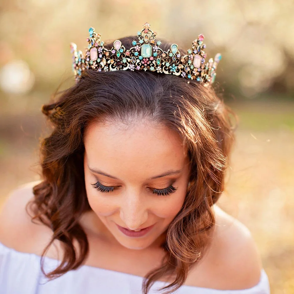 

FIDDY898 со стразами в стиле барокко в виде королевской короны Стразы Свадебные короны и диадемы костюм вечерние аксессуары для волос с Gemston для...