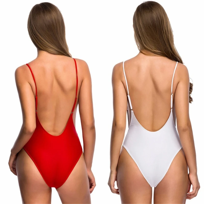 

Multiple Sizes Women's Sexy Underwear Sports, One-Piece Open Back Swimsuit Bikini Bathing Suit, White/ Red G99D