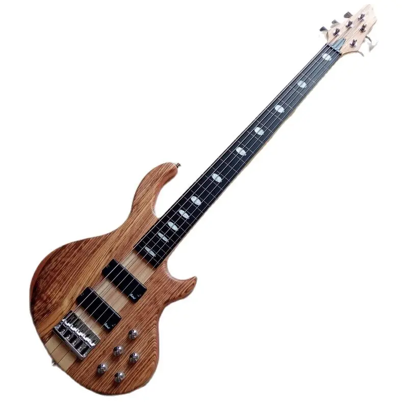 5 saiten fretless neck durch elektrische bass gitarre hickory holz top aktive bass gitarre mit kanada ahorn holz neck free global shipping