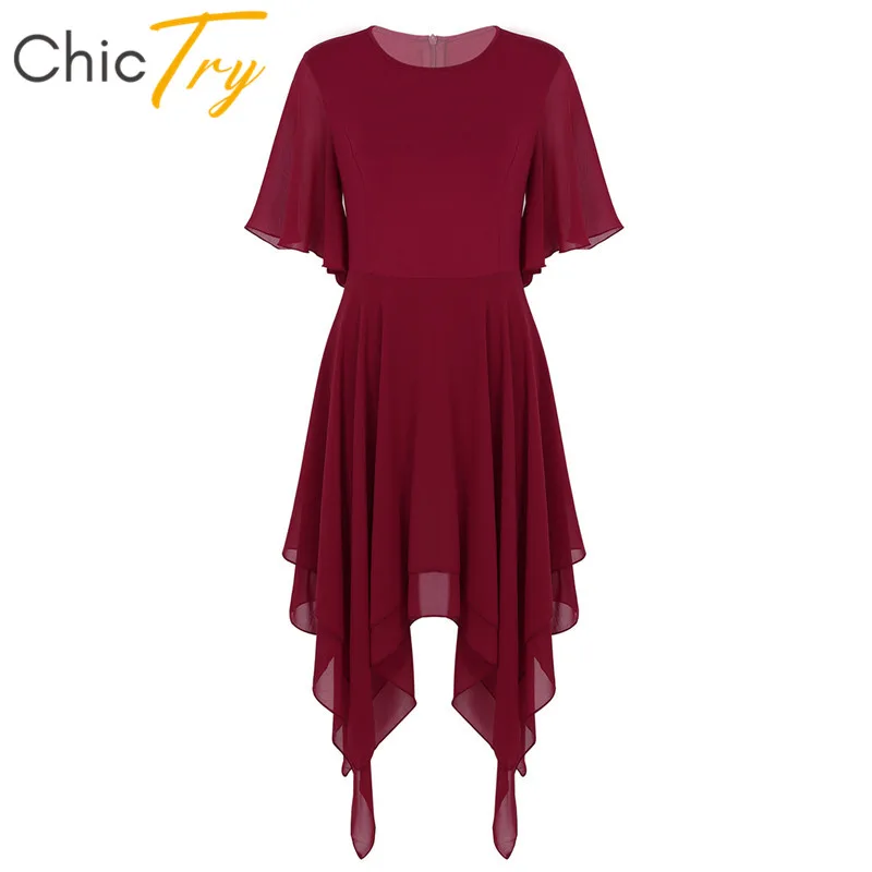 ChicTry Новый взрослый Асимметричный плотный шифон цвет современный Лирический