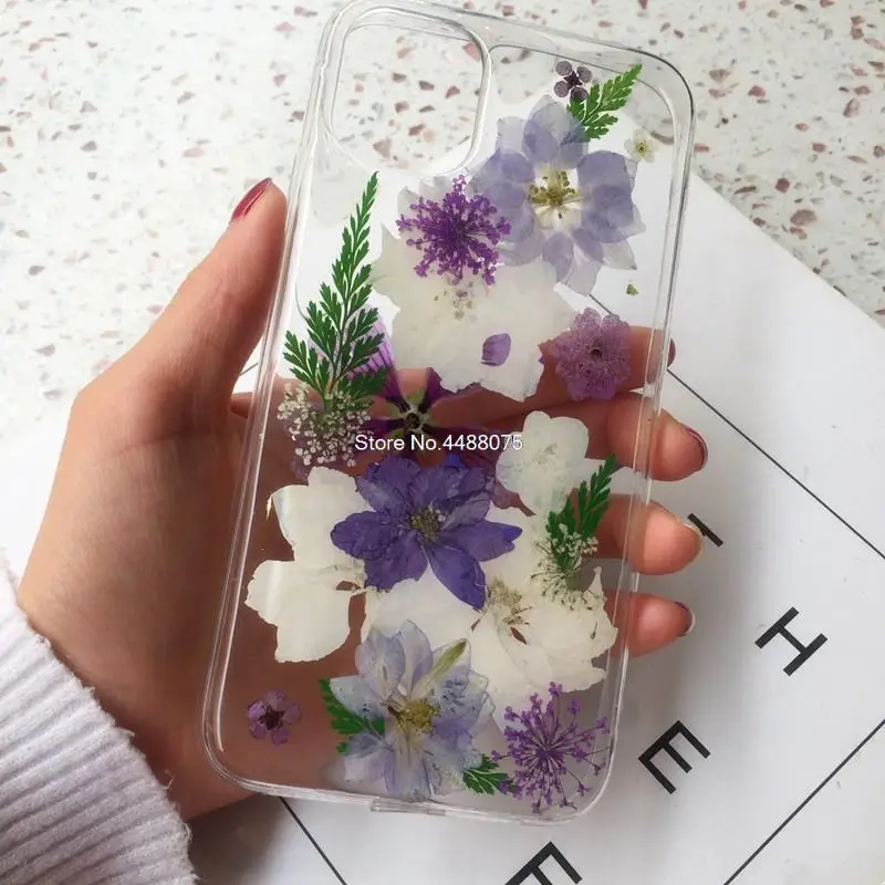 Real Pressed Dried Flower Handmade Clear Phone Case For iPhone 14 13 11 12 Pro Max X XS Max XR 7 8Plus 14 Pro max Case Cover