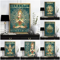 nordic style meditation relaxed wall art picture yoga blue green retro art poster namaste yoga gym home living room decor gift